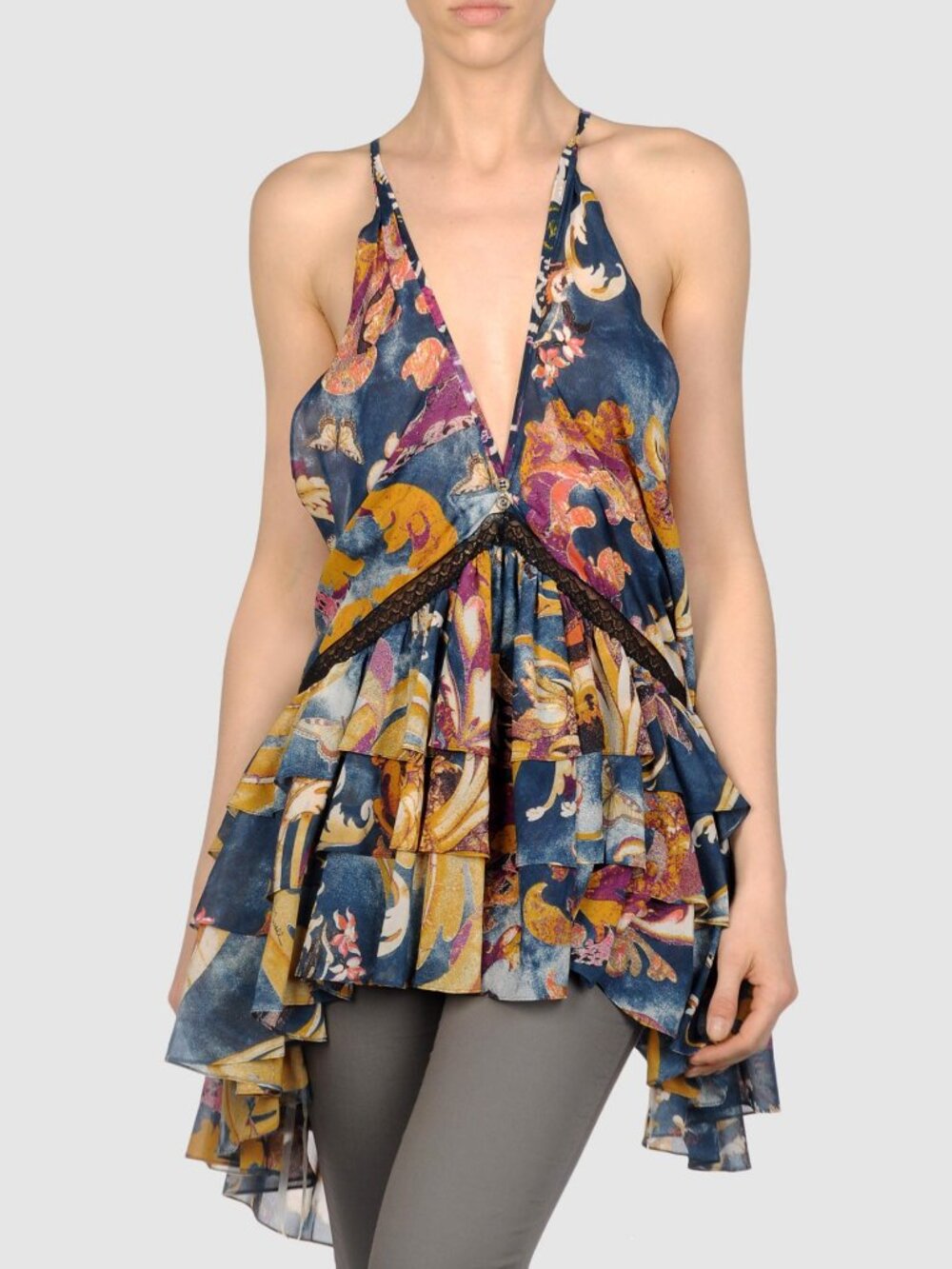 JUST CAVALLI BY ROBERTO CAVALLI TOP TUNIC DRESS RUFFLE MINI sz 42 / US 6